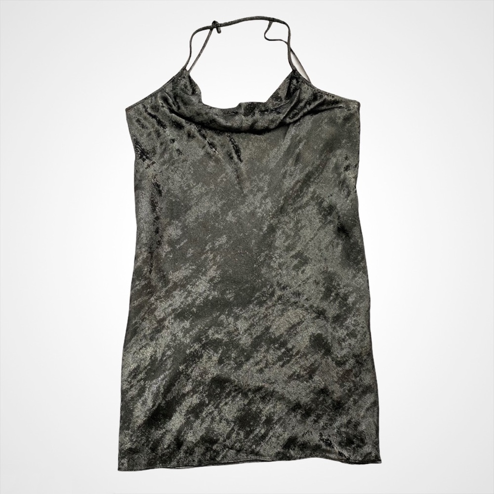 Halston Heritage Silver Metallic Georgette Slip Dress, NWT